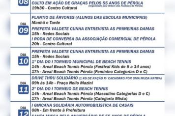 Foto - PROGRAMAÇÃO EM COMEMORAÇÃO AOS 55 ANOS DE PÉROLA.