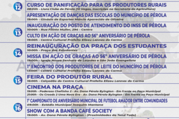 Foto - PROGRAMAÇÃO COMPLETA DO 56º ANIVERSÁRIO DE PÉROLA.